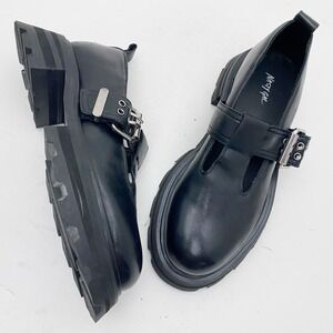 Nasty Gal Pyramid Wedge Platform Mary Janes Womens 7-7.5 EU 38 Black Leather